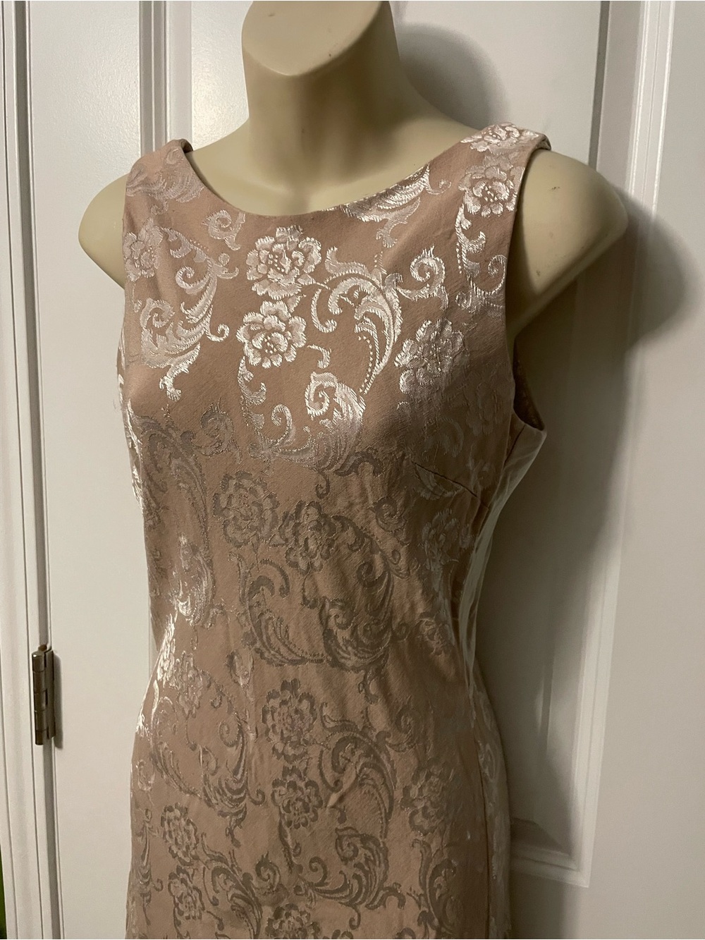 Vintage Harlow Champagne Floral Sleeveless Maxi Dress Tie Back 10 USA Made